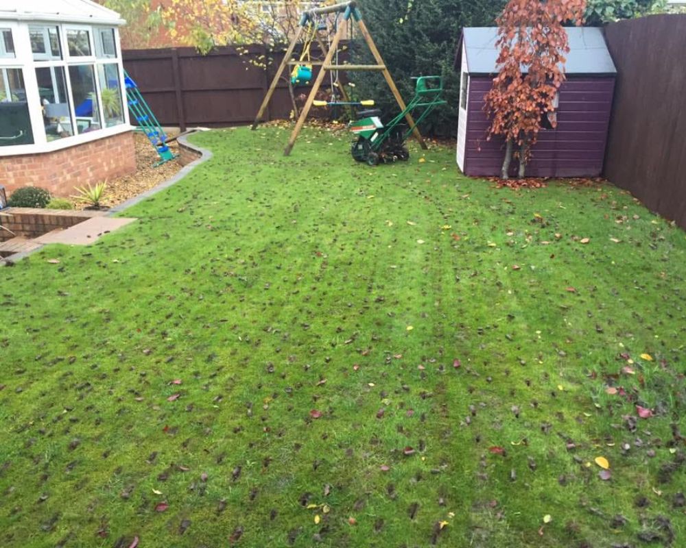 A image of a lawn that has air dots/indents on the lawn to let the lawn get some air into it, to breathe new life